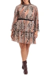 DONNA MORGAN FOR MAGGY ANIMAL PRINT TIERED LONG SLEEVE DRESS