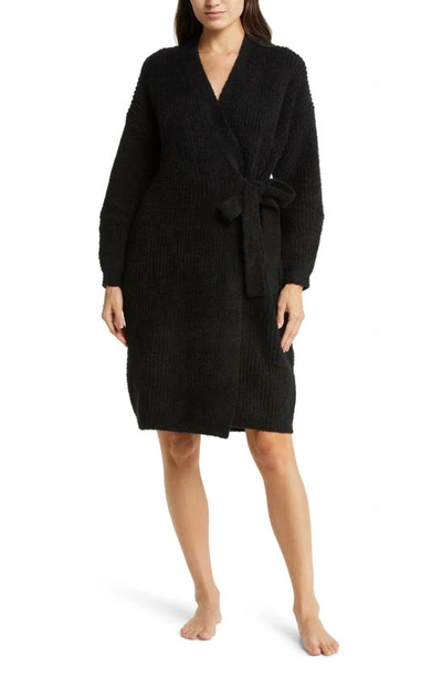 Barefoot Dreams Ribbed Cozychic Side-tie Robe In Black