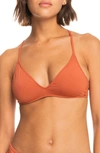 Roxy Beach Classics Strappy Athletic Triangle Bikini Top In Baked Clay