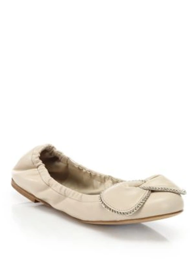 See By Chloé Clara Leather Chain-trimmed Bow Ballet Flats In Cream