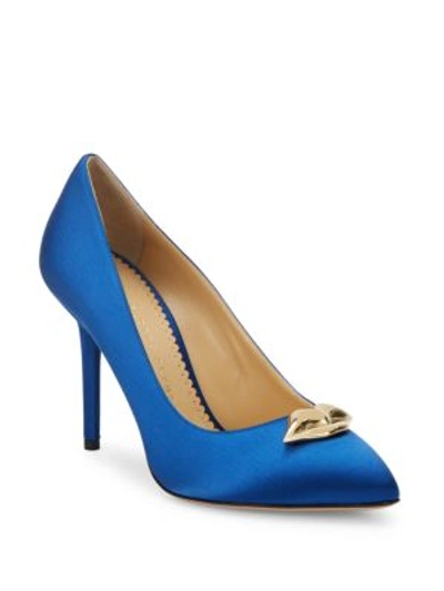 Charlotte Olympia Lippy Eva Satin Court Shoes In Cobalt Blue