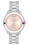 Movado Women's Bold Verso Swiss Quartz Silver-tone Stainless Steel Watch 38mm In Pink
