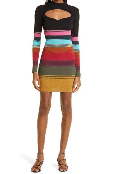 Staud Clara Stripe Cutout Ribbed Long Sleeve Sweater Dress In Mosaic Stripe