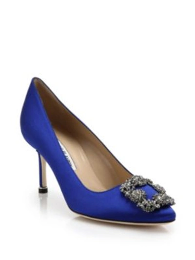 Manolo Blahnik Hangisi 70 Embellished Satin Pumps In Blue