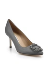 Manolo Blahnik Women's Hangisi 70mm Crystal-embellished Satin Pumps In Grey