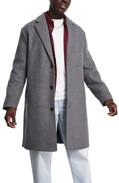 Asos Design Relaxed Fit Wool Mix Overcoat In Gray-grey