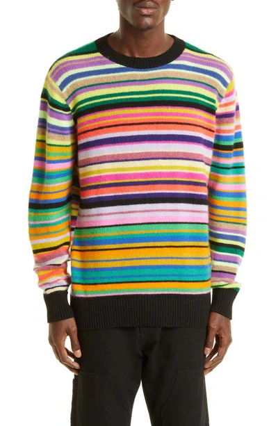 The Elder Statesman Ultra Stripe Crewneck Cashmere Sweater In Black W/ H22 Multi C509