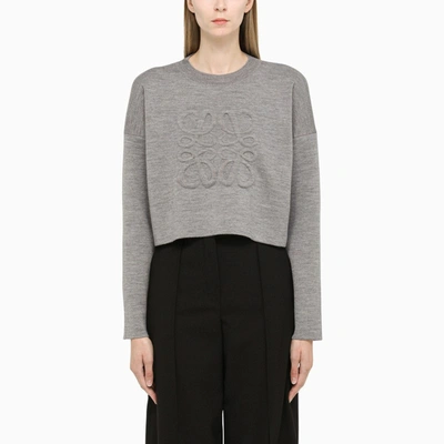 Loewe Anagram-padded Wool-blend Cropped Sweater In Grey