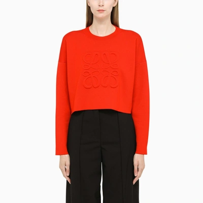 Loewe Cropped Embroidered Wool-blend Jumper In Red