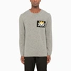 Comme Des Garçons Shirt Invader Intarsia Crewneck Long Sleeve Lambswool Knitted Sweater In Grey