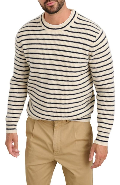 Alex Mill Jordan Stripe Ribbed Crewneck Cashmere Sweater In Ivory/ Navy