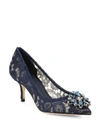 Dolce & Gabbana Embellished Lace Point Toe Pumps In Blue