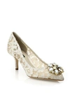Dolce & Gabbana Lace Rainbow Pumps With Brooch Detailing Shoes In White
