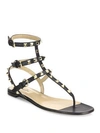 Valentino Garavani Rockstud Flat Calfskin Sandal With Straps Woman Black 40 In Black