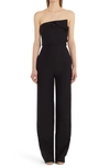 Valentino Asymmetric Strapless Wide-leg Crepe Jumpsuit In Nero
