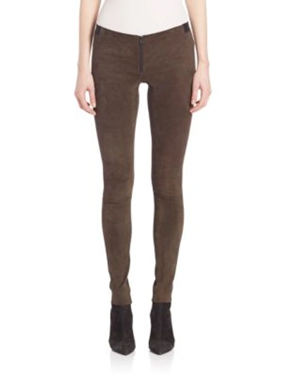 Alice And Olivia Suede Legging Trousers In Chocolate