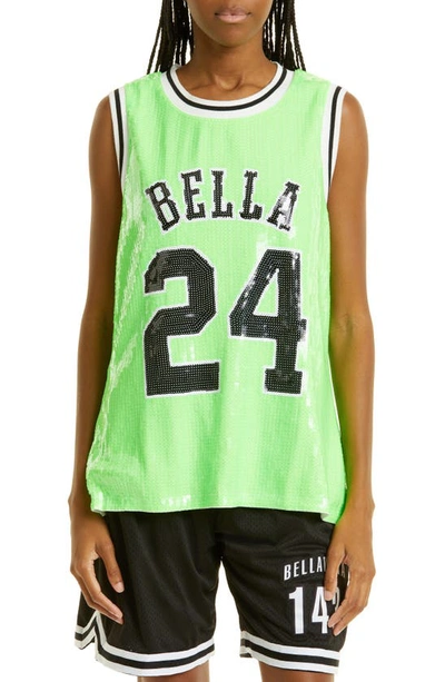 Bella Dona Sequin Jersey Tank In Neon Green