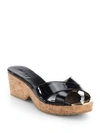 Jimmy Choo Prima Patent Leather Cork Wedge Sandals In Black