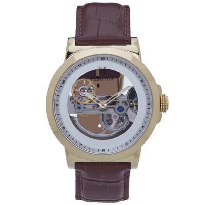 Heritor Automatic Xander Semi Skeleton Leather Band Watch In Brown