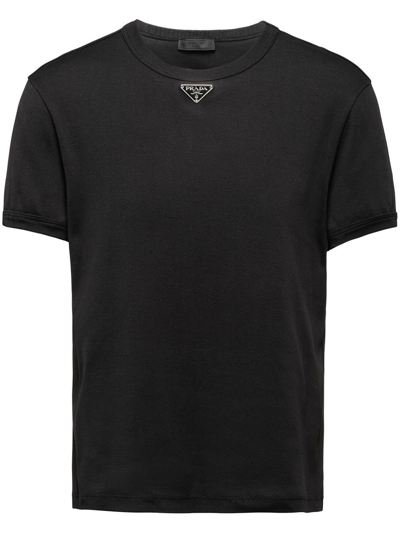 Prada Logo Plaque T-shirt In Bianco