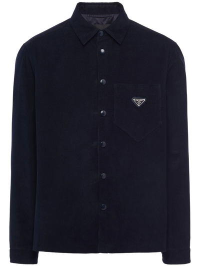 Prada Triangle-logo Corduroy Shirt In Blu