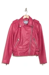 Walter Baker Liz Leather Crop Moto Jacket In Cerise