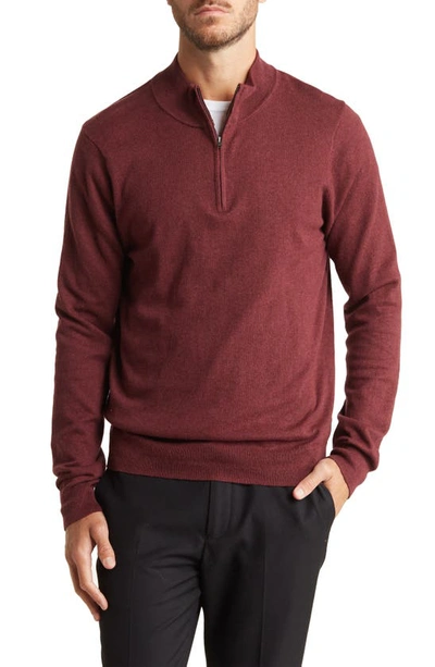 14th & Union 14th And Union Cotton Cashmere Quarter Zip Trim Fit Sweater In Burgundy Brick