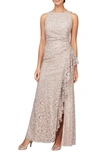 ALEX EVENINGS RUFFLE SEQUIN LACE GOWN