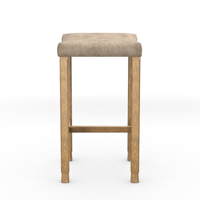 Oka Abbey Leather Bar Stool - Dark Vellum