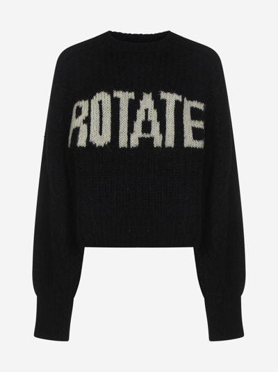 Rotate Birger Christensen Rotate Wool And Alpaca Sweater With Logo In Black
