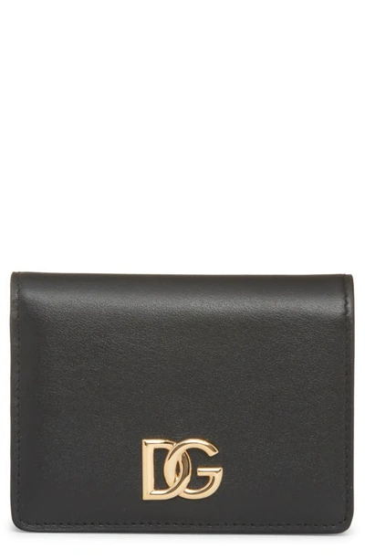 Dolce & Gabbana Dg Logo Leather Wallet In 80999 Black