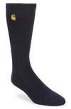 Carhartt Chase Crew Socks In Dark Navy / Gold