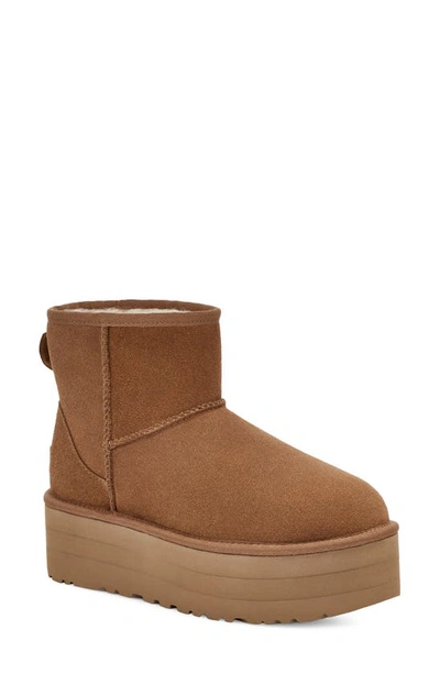 Ugg Classic Mini Platform Suede Booties In Beige