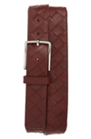 Bottega Veneta Men's Cintura Intrecciato Leather Belt In Dark Red