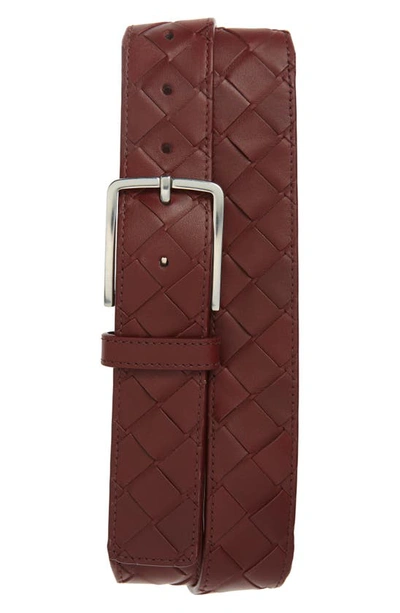 Bottega Veneta Men's Cintura Intrecciato Leather Belt In Dark Red