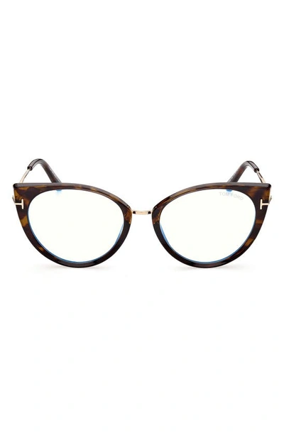 Tom Ford 54mm Blue Light Blocking Cat Eye Glasses In Dark Havana