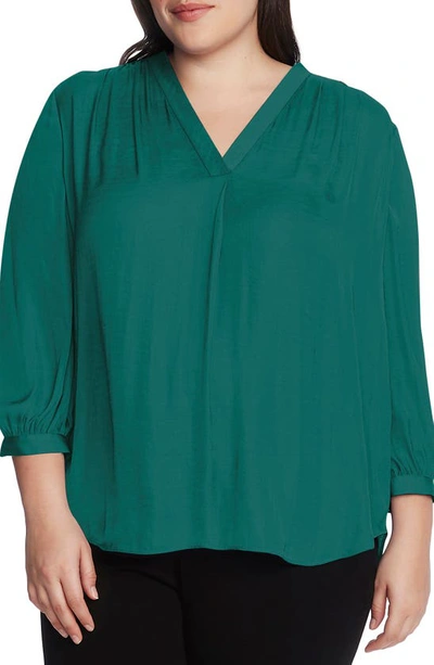 Vince Camuto Rumple Satin Blouse In Arresting Emerald