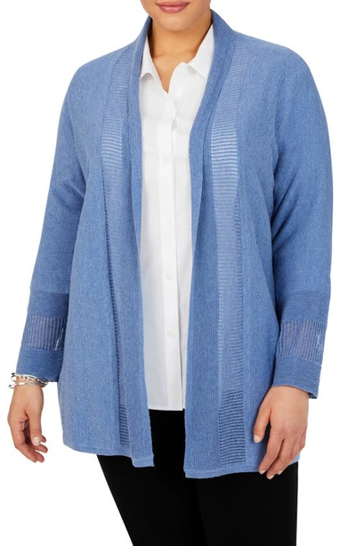 Foxcroft Mixed Stitch Open Front Cardigan In Blue Denim