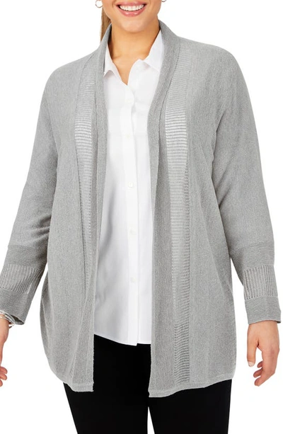 Foxcroft Mixed Stitch Open Front Cardigan In Heather Grey