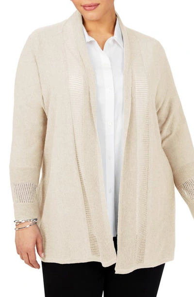 Foxcroft Mixed Stitch Open Front Cardigan In Birch Wood