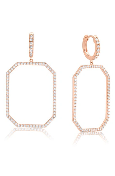 Crislu Hexagon Drop Huggie Hoop Earrings In Rose Gold