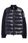Moncler Down-panelled High-neck Wool Cardigan In Blue
