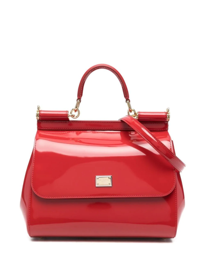 Dolce & Gabbana Patent-leather Tote Bag In Red