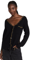 Marni Blanket-stitch Cable-knit Wool Cardigan In Black
