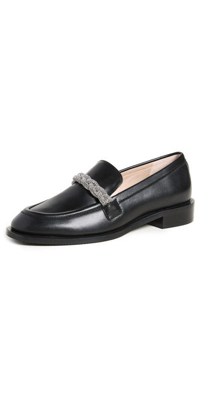 Stuart Weitzman Palmer Crystal-embellished Leather Loafers In Black