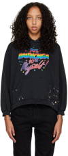 Balenciaga Logo Typographic-print Splatter Paint Hoodie In 0105 Washed Black W