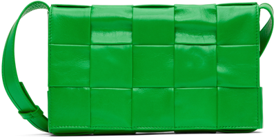 Bottega Veneta Green Cassette Messenger Bag In 3724 Parakeet-silver