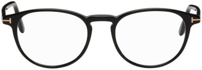 Tom Ford Black Blue Block Round Glasses In Shiny Black