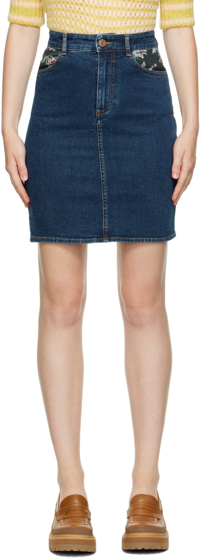 See By Chloé Blue Floral Print Denim Miniskirt