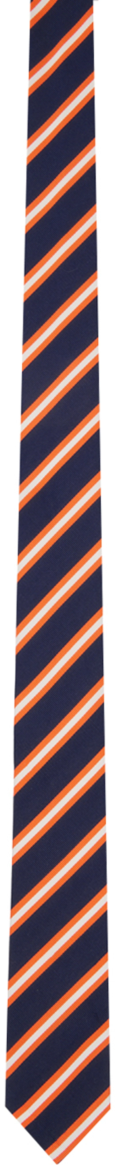 Thom Browne Navy & Orange Striped Neck Tie In 825 Orange